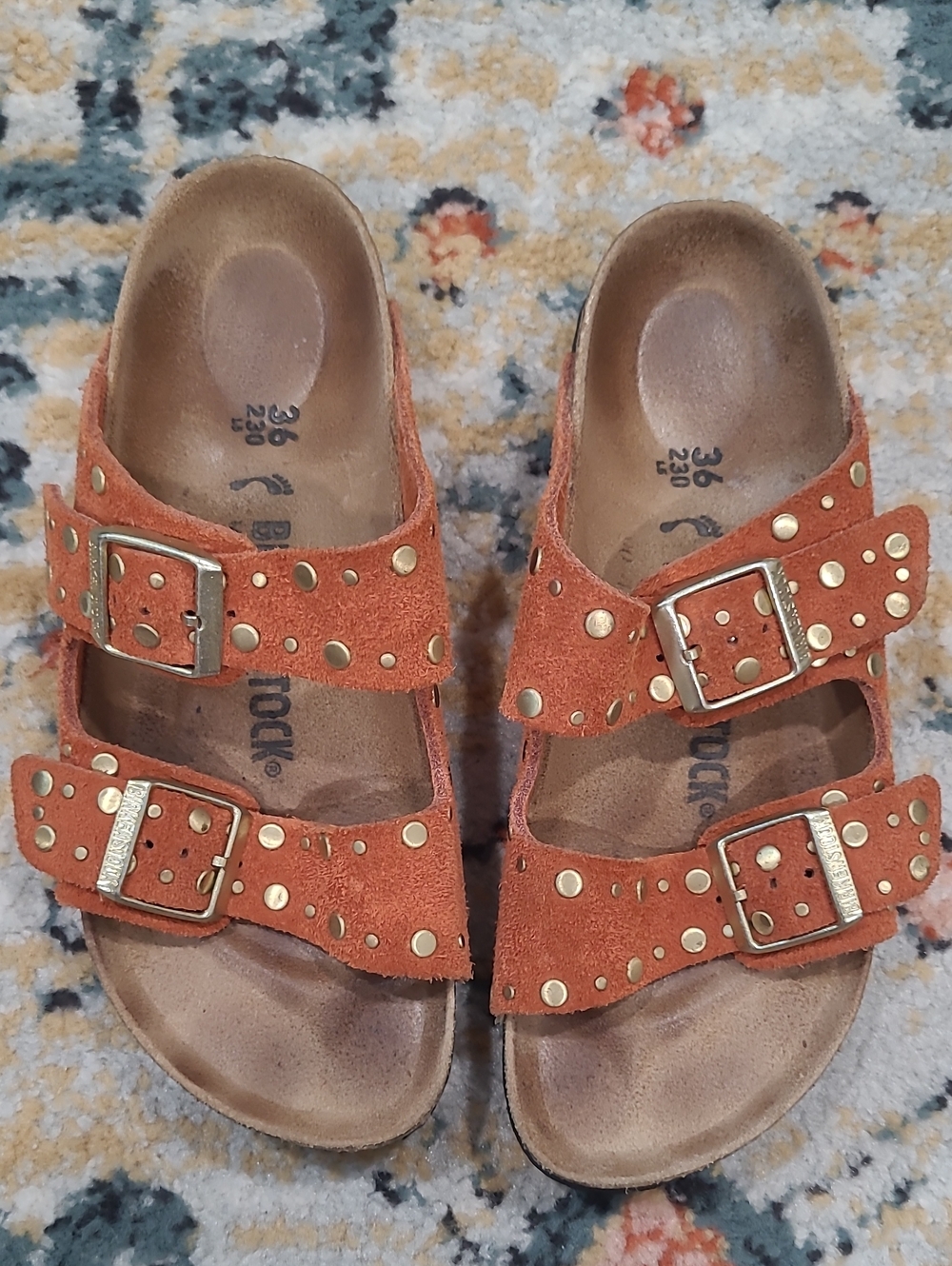 Birkenstock Womens Suede Studded Double-Buckle Sandals - Orange